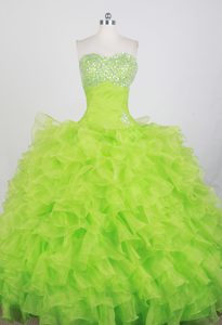 Strapless Spring Green Organza Sweet 15 Dress with Beading and Embroider