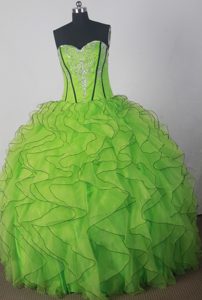 Fashionable A-line Strapless Long Green Organza Quinceaneras Dress