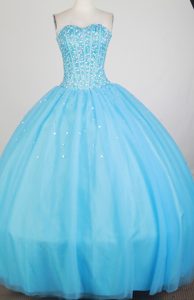 Wholesale Price Strapless Baby Blue Quinceanera Gowns in and Tulle