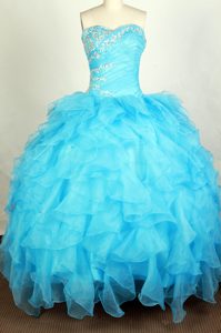 Beautiful Beaded Sweetheart Aqua Blue Quinceaneras Dresses in Organza