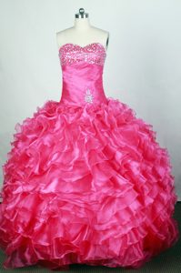 Hot Pink Sweetheart Dress for Quince with Beading in Organza on Promotion