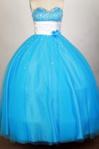 Aqua Blue Sweetheart Organza Sweet 16 Quinceanera Dresses with Beading