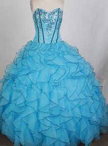 Aqua Blue Sweetheart Organza and Quinceanera Gown with Sequins