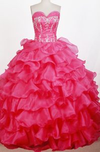 Red Sweetheart Long Quinceanera Dress with Appliques and Beading