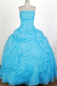 Embroidery and Organza Dress for Quince with Beading in Aqua Blue