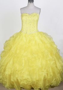 Perfect Yellow and Organza Quinceanera Gown Dress with Beading