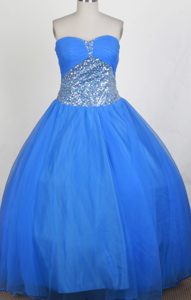 Aqua Blue Sweetheart and Organza Quinceanera Gown with Sequins