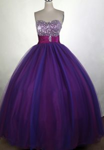 Purple Sweetheart Quinceaneras Dress with Beading in and Organza
