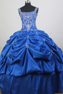 Embroidery and Beaded Straps Royal Blue Dress for Quinceanera in Taffeta