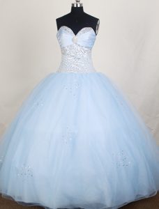 Light Blue Appliqued and Beaded Sweet Sixteen Dress in and Organza