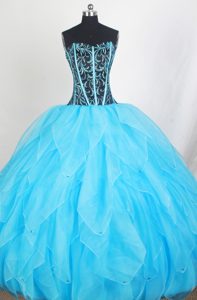 Aqua blue Embroidery Sweetheart Sweet 15 Dresses in and Organza