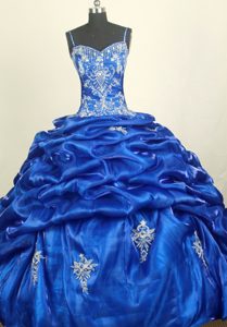 Straps Appliqued and Beaded Quinces Dresses in Royal Blue on Sale