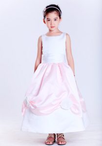 Discount White and Pink A-line Scoop Ankle-length Little Flower Girl Dress