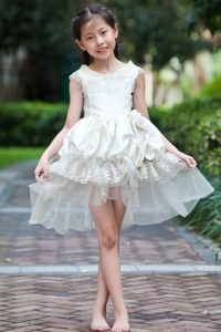 White Mini-length and Organza Flower Girl Dress