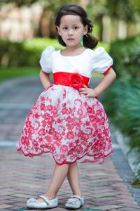 White and Red Knee-length Little Flower Girl Dresses