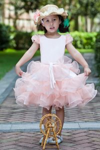 Colorful A-line Scoop Knee-length Satin and Organza Ruffled Flower Girl Dress