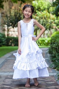 White Ankle-length Flower Girl Dress Decorated