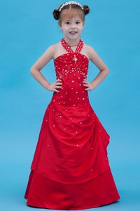 Attractive Red A-line Halter Top Beaded Litter Flower Girl Dresses in 2014