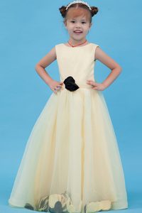 Light Yellow A-line Scoop Tulle Flower Girl Dress with Hand Made Flower on Sale