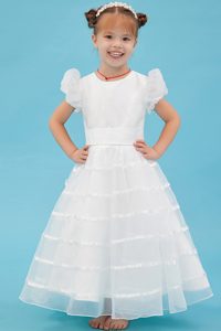 Special A-line Scoop Ankle-length Organza Dress for Flower Girl with Sash 2014