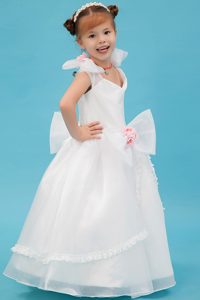 White A-line Square Organza Flower Girl Dress on Sale