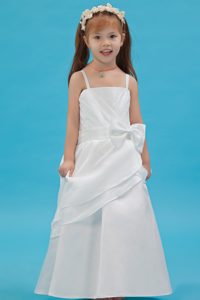 White A-line Straps Discount Flower Girl Dress Dress with Sash