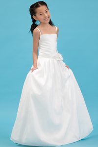 Inexpensive White A-line Straps Long Flower Girl Dress for Summer