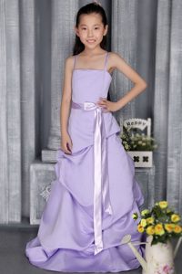 Lilac A-line Straps Affordable Flower Girl Dresses with Brush Train