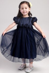 Discount Navy Blue and Organza Flower Girl Dresses with Scoop