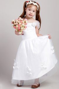 A-line Straps and Tulle Lovely Formal Flower Girl Dresses in White
