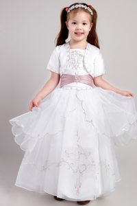 Discount White A-line Square Ankle-length Flower Girl Dresses in Organza
