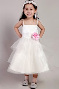 Lovely White A-line Straps Tulle Flower Girl Dresses in Tea-length on Sale