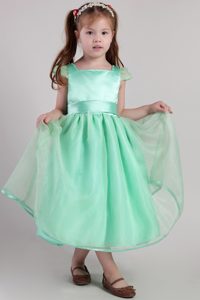 Apple Green A-line Square Belt Flower Girl Dress for Cheap in Tea-length