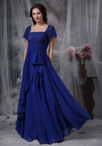 Royal Blue Square Short Sleeves Long Dama Dresses with Appliques