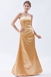 Gold Strapless Long Ruched Dama Quinceanera Dress