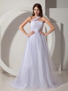 One Shoulder Brush Train Princess Special Fabric Summer Wedding Dresses