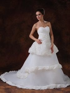 Sweetheart Court Train Organza Floral Embossed Wedding Dress with Layers