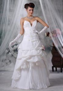 Cool Neckline Long Appliqued Wedding Dress with Pick-ups on Sale