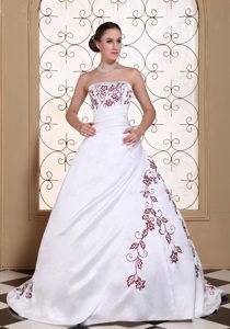 Ball Gown Strapless Brush Train Wedding Dresses with Embroideries