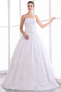 Custom Made Strapless Long Wedding Dress with Appliques on Sale