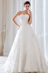 Sweetheart Long Princess Lace Ruched Wedding Dress with Appliques