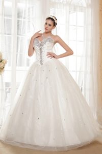 Sweetheart Ball Gown Champagne Organza Dress for Wedding with Beading