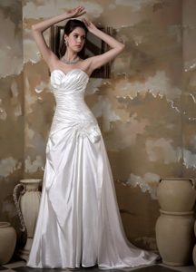 Elegant A-line Sweetheart Ruched Bridal Dress Made in Elastic Wove Satin
