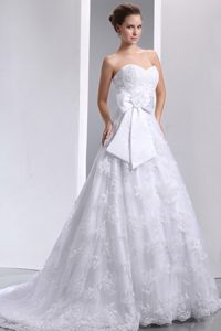Popular A-line Sweetheart and Lace Bridal Dresses with Big Bowknot