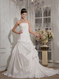 New Elegant A-line Strapless Designer Bridal Dress in with Appliques