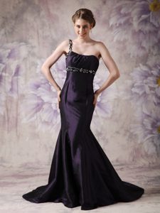 Mermaid One Shoulder Satin Cute Women s Evening Dress in Dark Purple