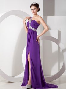 Inexpensive Eggplant Purple Empire One Shoulder Evening Dress Patterns