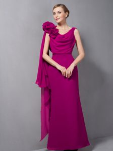 Fuchsia V-neck Women Evening Dresses for Cheap in Floor-length