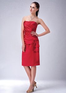 Elegant Wine Red Strapless Women Evening Dress with Ruching