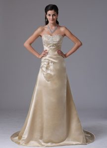 Champagne A-line Appliqued Nice Evening Wear Dresses with Sweetheart